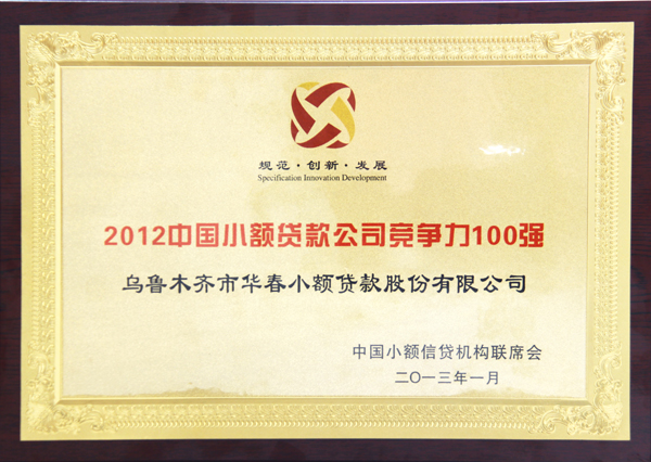 2012年中国小额贷款公司竞争力100强